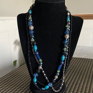 Multi-Strand Blue Beaded Necklace with Silver Accents